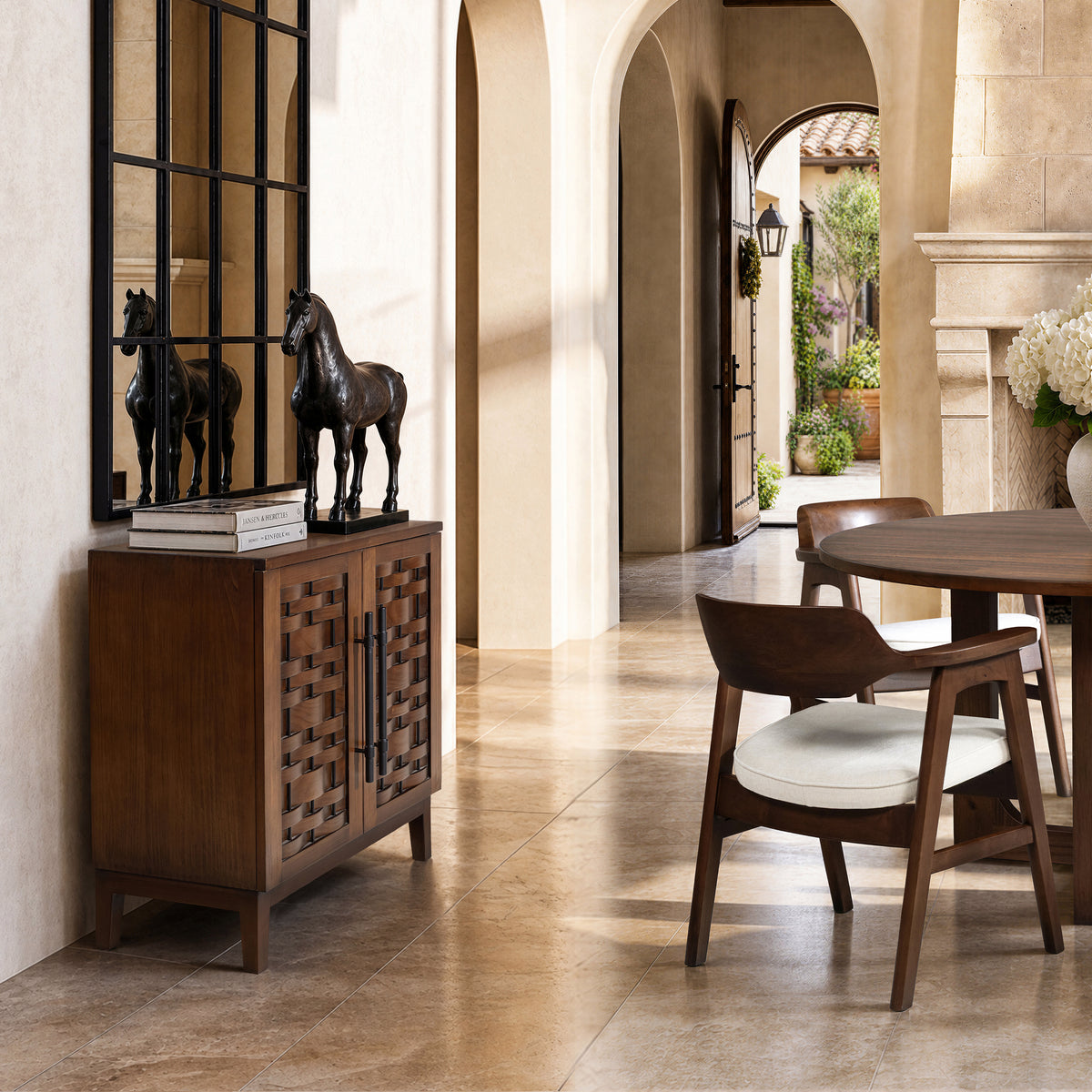 Koa Woven Wood Cabinet with Textured Door Fronts, Dark Brown Reclaimed Pine - OROA Modern Furniture