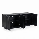 Black Geometric Four-Door Sideboard — doors open showing shelves