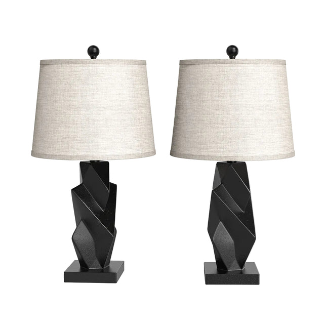 Black Sculptural Resin USB-C Table Lamps — pair with sculptural black bases
