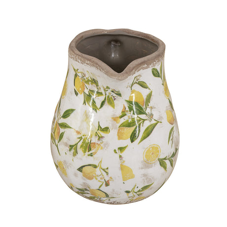 White Ceramic Pitcher Vase with Lemon Motif - OROA
