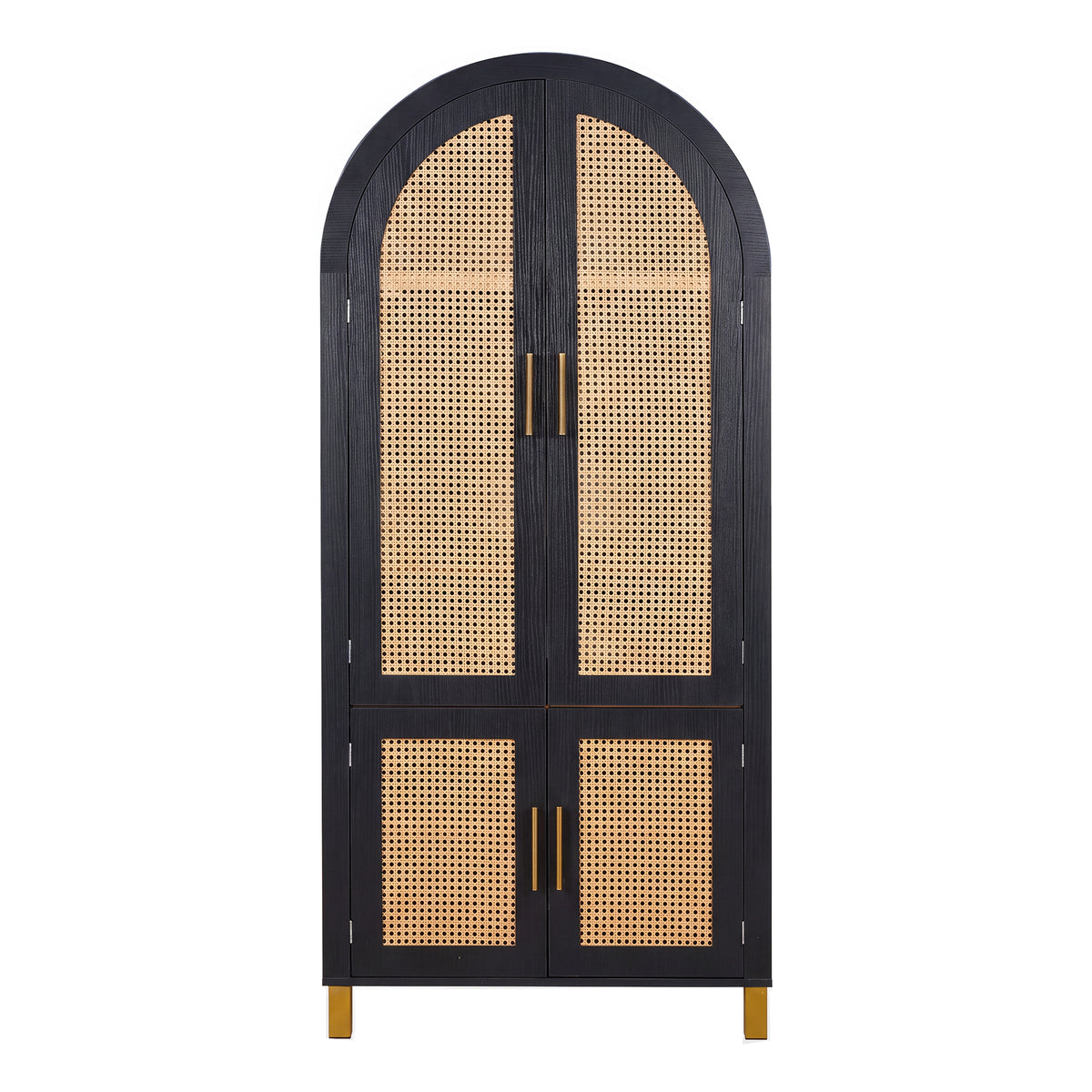 Black Arched Cabinet with Rattan Doors | Maison Naturelle