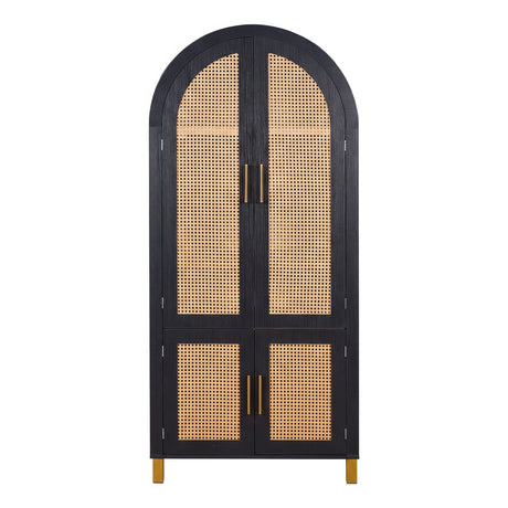 Black Arched Cabinet with Rattan Doors | Maison Naturelle