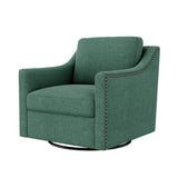 Linen Swivel Armchair, Brass Nail Detailing - OROA