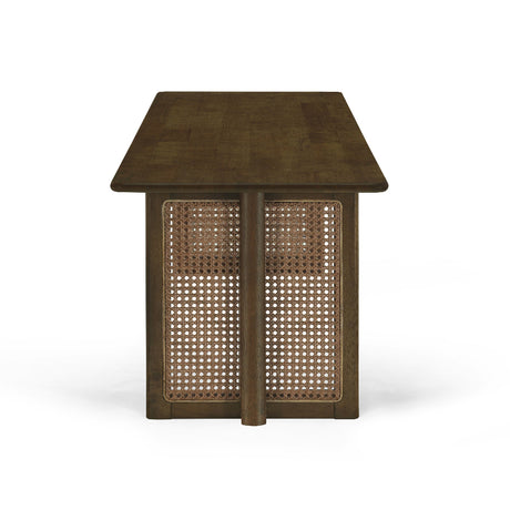 Walnut and Rattan Dining Bench
