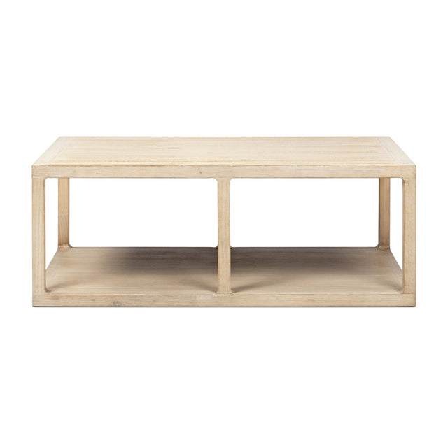 Ellis Reclaimed Pine Open Frame Coffee Table with Lower Shelf, Light Natural Cerused - OROA Online Furniture