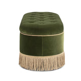 Melindaa - Oval Tufted Bullion Fringe Storage Bench