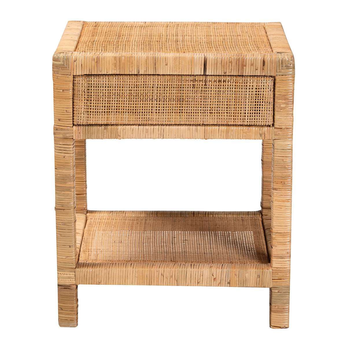 Rattan and Mahogany One Drawer Nightstand – OROA, view 5