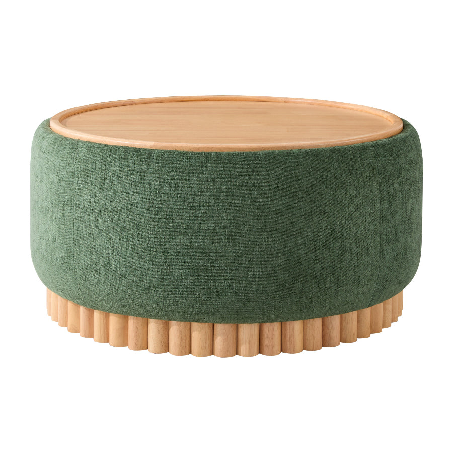 Green Chenille Storage Ottoman with Reversible Tray | Catchy