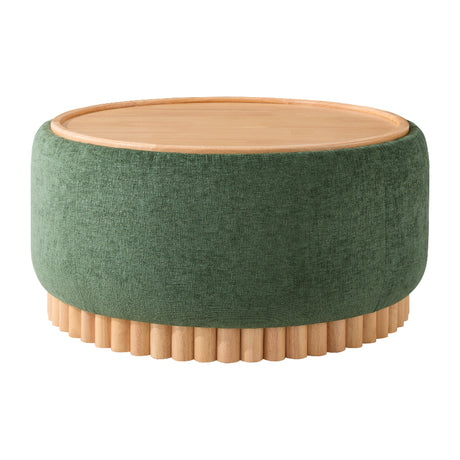 Green Chenille Storage Ottoman with Reversible Tray | Catchy