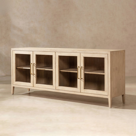 Marlowe Glass Door Sideboard with Brass Handles, Brushed White Reclaimed Pine - OROA Online Furniture