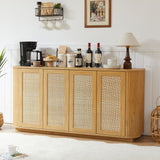 Contemporary Wave Shaped TV Stand With Rattan Doors - OROA