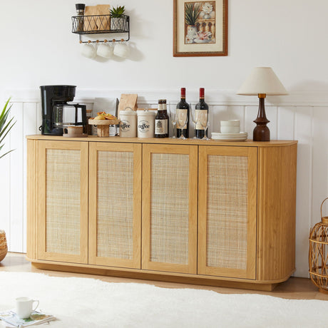 Contemporary Wave Shaped TV Stand With Rattan Doors - OROA