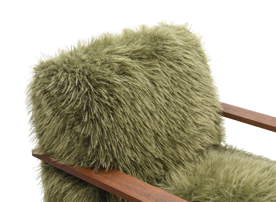 Green Faux Fur and Walnut Accent Chair | OROA