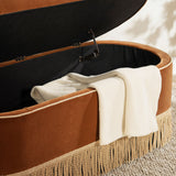 Melindaa - Oval Tufted Bullion Fringe Storage Bench
