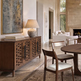 Koa Woven Wood 4-Door Sideboard, Dark Brown Reclaimed Pine - OROA Modern Furniture