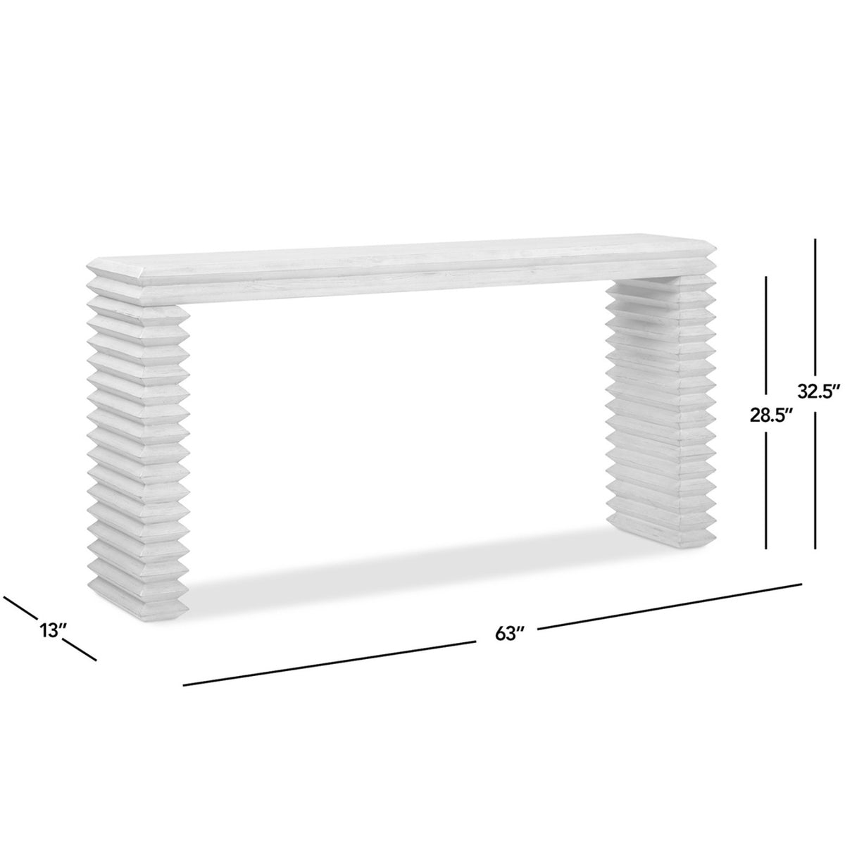 Veda Whitewashed Reclaimed Pine Geometric Console Table with Slim Stacked Legs - OROA Modern Furniture