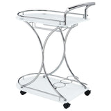 Allen 2-Tier Glass Shelf Bar Cart with Stemware and Wine Rack, White and Chrome Metal - OROA Modern Furniture