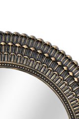Round Black and Gold Wooden Accent Mirror with Woven Texture
