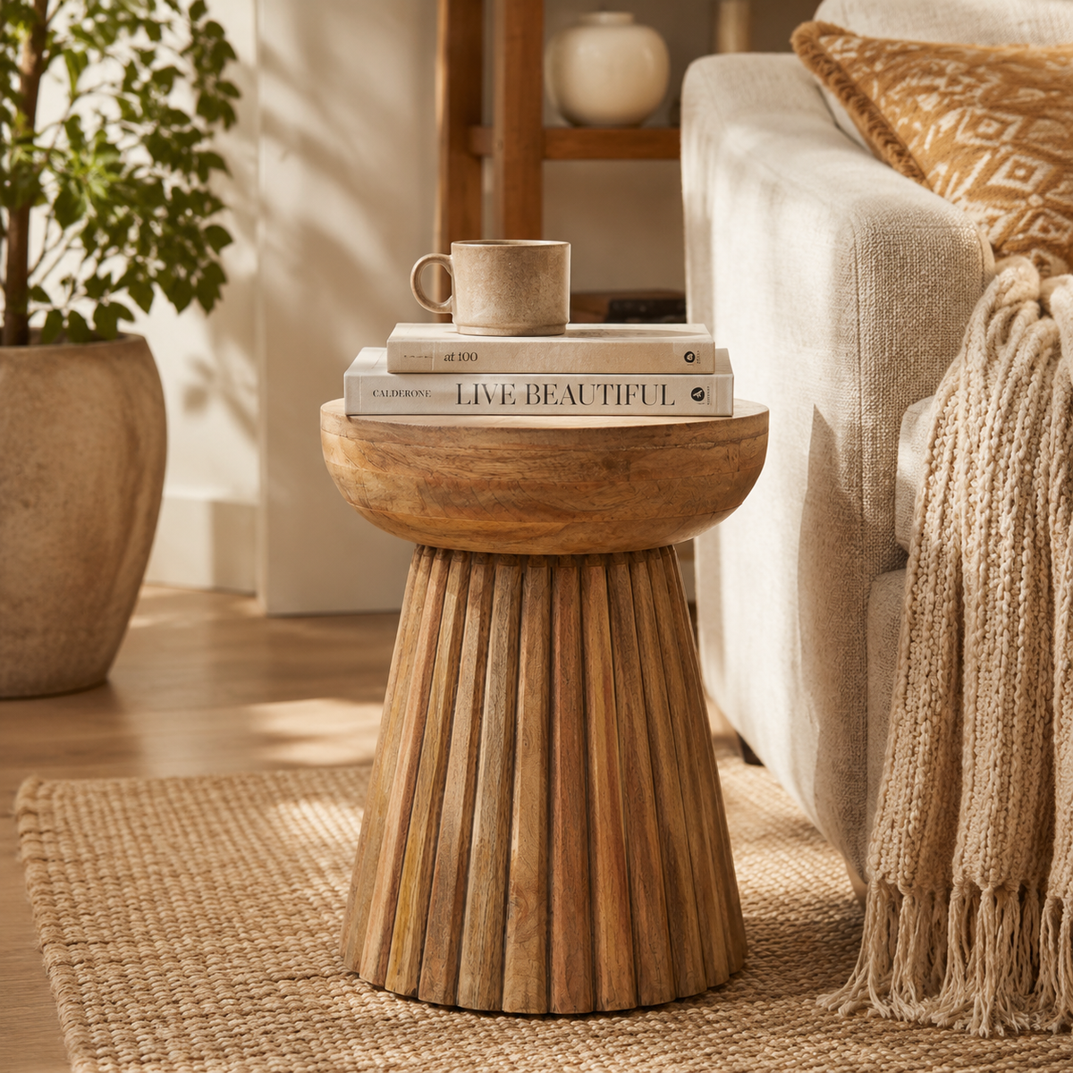 Mango Wood Round Side Table | Maison Naturelle