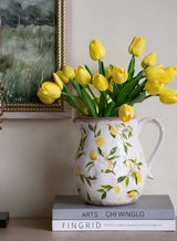 White Ceramic Pitcher Vase with Lemon Motif - OROA