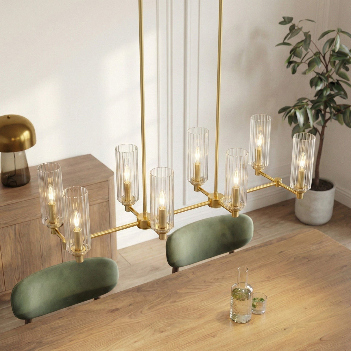 Island With Clear Ribbed Pendant Lamp Satin - Antique Brass - OROA
