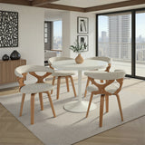 Oatmeal Fabric Swivel Dining Chair with Whitewashed Wood — around a dining table