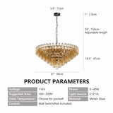 Modern Round 14-Light Black Chandelier with Smoke Glass Tubes