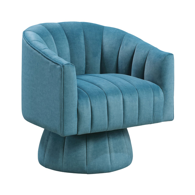 Dark Teal Channel Stitched Velvet Swivel Chair – OROA, view 1