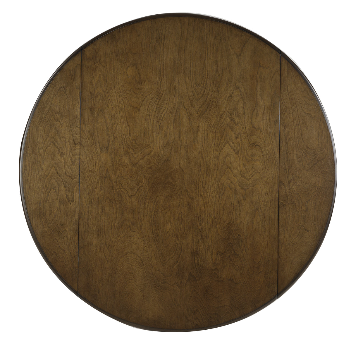 Walnut-Finish Birch Veneer Round Drop-Leaf Dining Table — top view