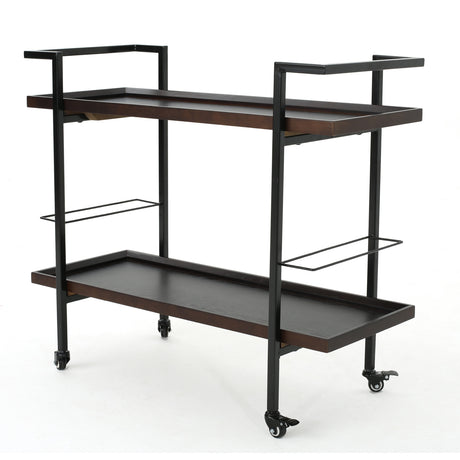 Modern European furniture - Modern Industrial Walnut Wood Bar Cart - www.oroa.com