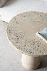 Textured Cream Round Pedestal Side Table – OROA, view 5