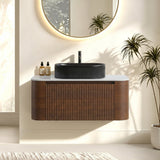 36" Walnut Bathroom Vanity with Black Vessel Sink | OROA