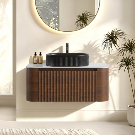 36" Walnut Bathroom Vanity with Black Vessel Sink | OROA