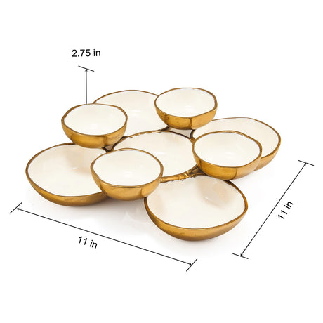 Cluster of 9 Round Serving Bowls Decorative Bowls Gold & White, Brass