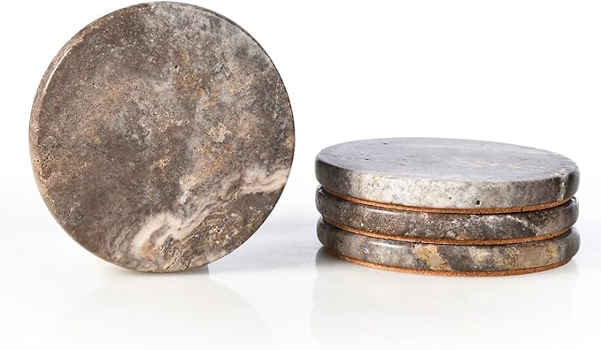 Gray Travertine Round Coasters - OROA