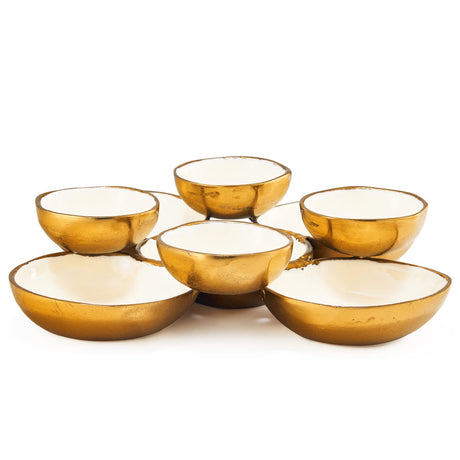 Cluster of 9 Round Serving Bowls Decorative Bowls Gold & White, Brass