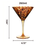 Tortoise Leopard Print Martini 9oz - Set of 4, 7.1" Spotted Borosilicate Cocktail Stem