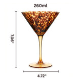 Tortoise Leopard Print Martini 9oz - Set of 2, 7.1" Spotted Borosilicate Cocktail