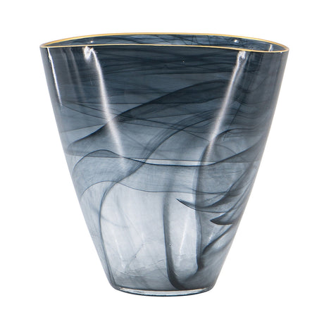 Smokey Black Glass Vase with Gold Rim