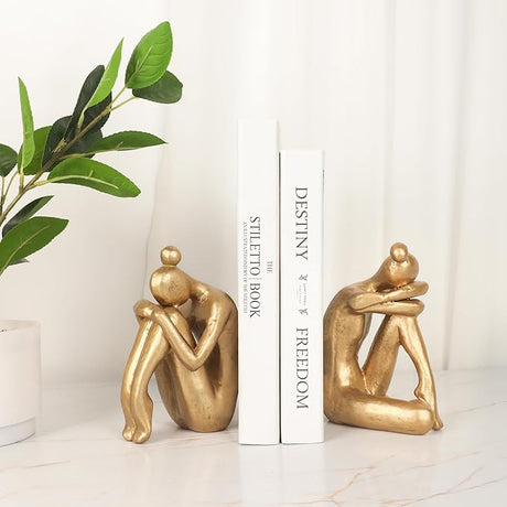Brass-Finish Cast Iron Thinker Bookends - OROA