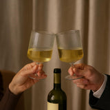 Khen Textured Clear Glass Ribbed Modern Elegant Wine Goblets | Set of 2
