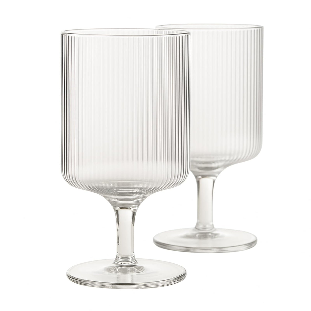 Khen Textured Clear Glass Ribbed Modern Elegant Wine Goblets | Set of 2