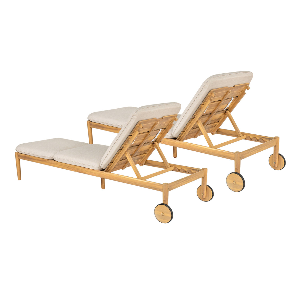 Riviera Outdoor Chaise Lounge with Wheels, Acacia Wood Frame (S/2)