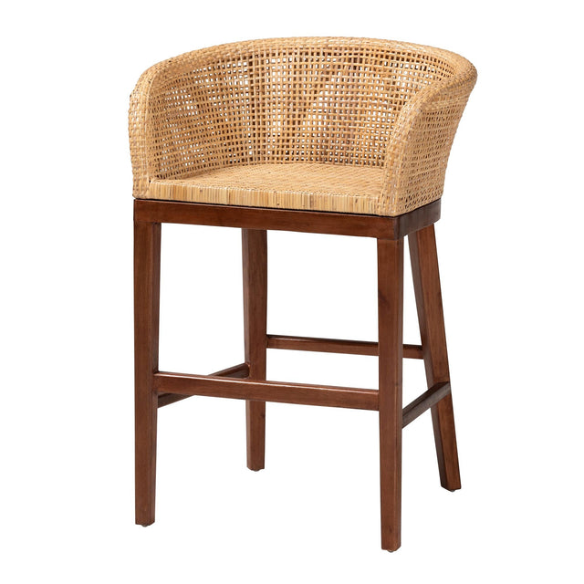 Rattan and Acacia Wood Counter Stool – OROA, view 1