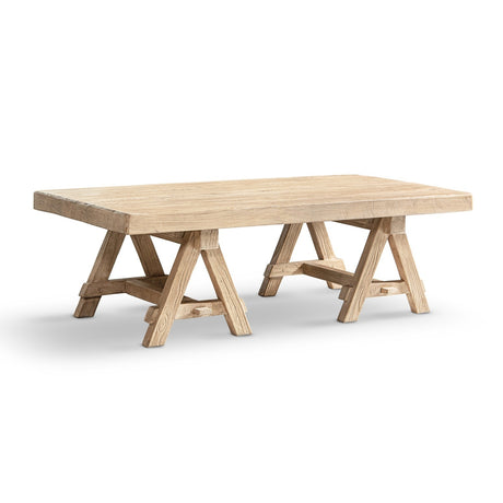 Hawthorne Reclaimed Elm Rectangular Trestle Coffee Table, Heritage Light Natural Brown - OROA Online Furniture