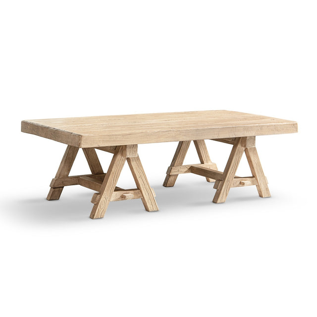 Hawthorne Reclaimed Elm Rectangular Trestle Coffee Table, Heritage Light Natural Brown - OROA Online Furniture