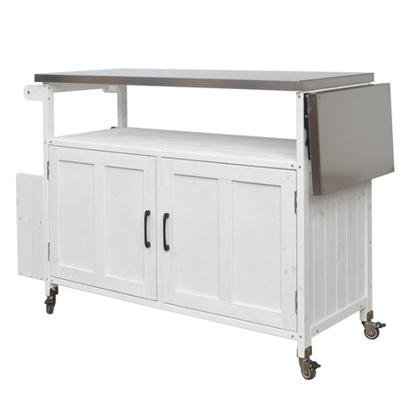 Foldable Outdoor Kitchen Island Patio Cart - White