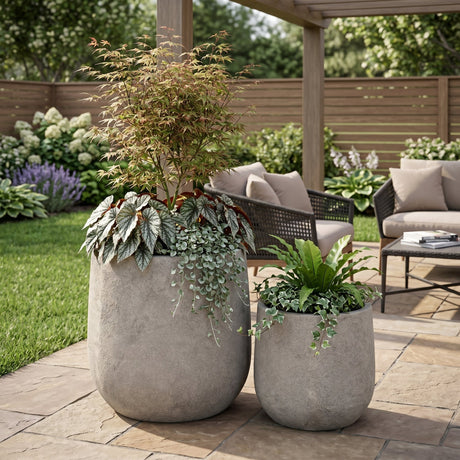 Round Concrete Planter (S/2) - Antique Grey