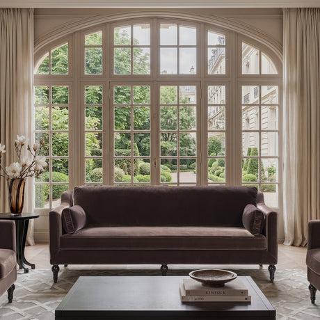 Josephine Modern Upholstered Sofa with Solid Wood Legs, Deep Brown Performance Velvet - OROA Modern Furniture