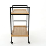 Modern Industrial Bar Cart with Shelving and Casters, Natural Wood and Metal - OROA Online Furniture